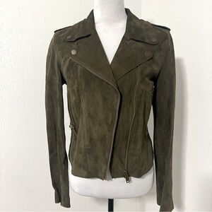 Massimo Dutti Women’s Size Small Olive 100% Sheep Leather Super Soft Suede EUC